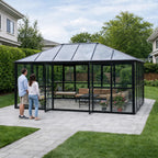 Glaspaviljong 288 x 426 cm – 12,28 m², 2 ventilationsfönster, aluminiumram