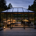 Glaspaviljong 288 x 426 cm – 12,28 m², 2 ventilationsfönster, aluminiumram