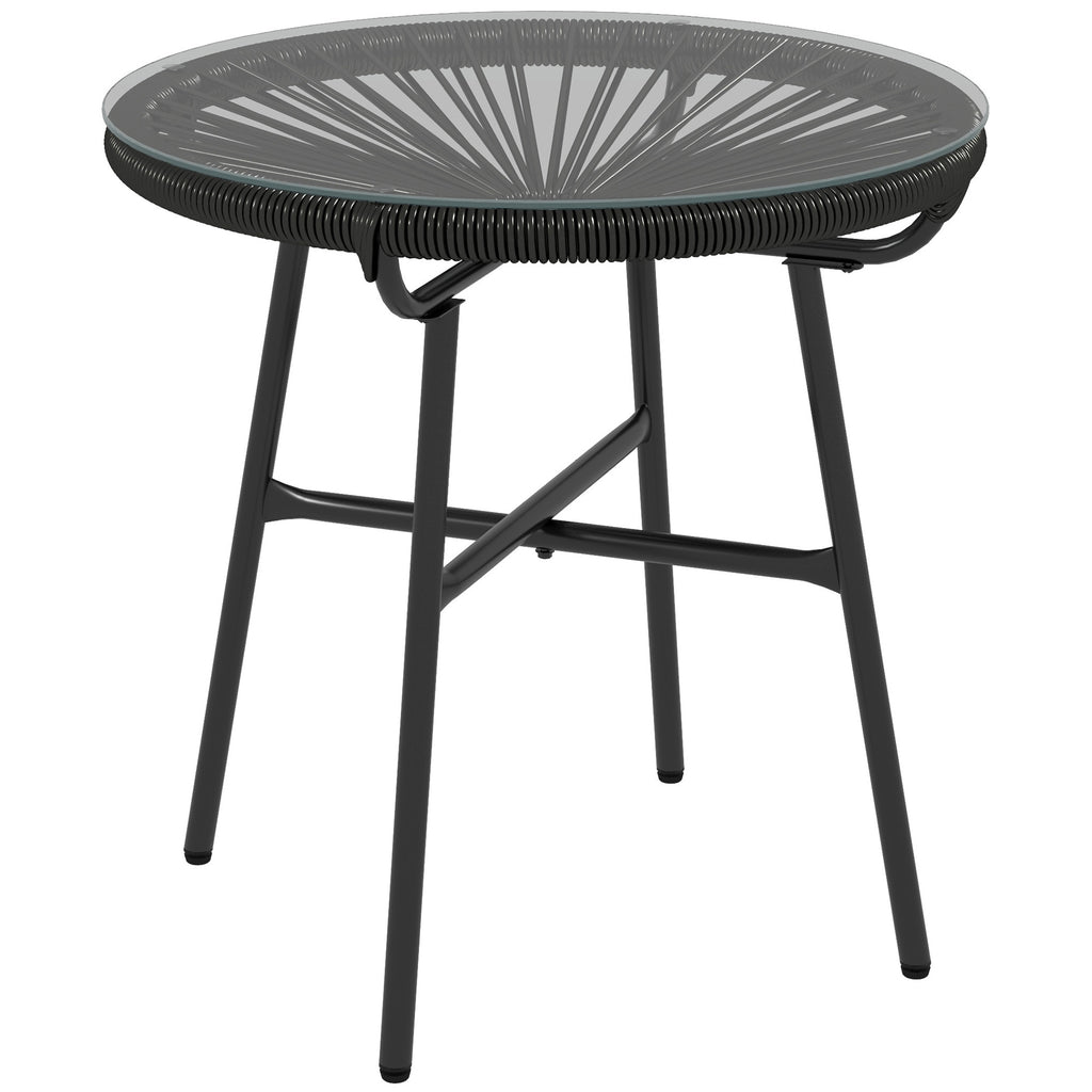 Boho-tyylinen rottinkinen sivupöytä lasikannella, Ø50 cm, musta