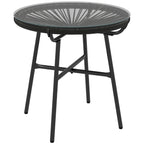 Boho-tyylinen rottinkinen sivupöytä lasikannella, Ø50 cm, musta