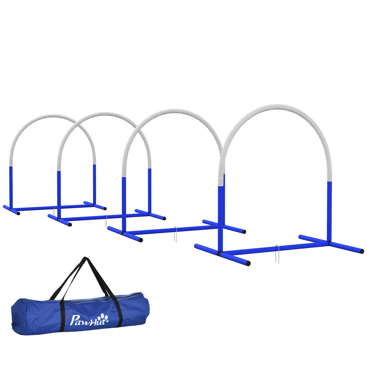 Koiran agility-kaaret 4 kpl aloittelijoille, kantolaukku, 88 x 64 x 95 cm, sininen/valkoinen
