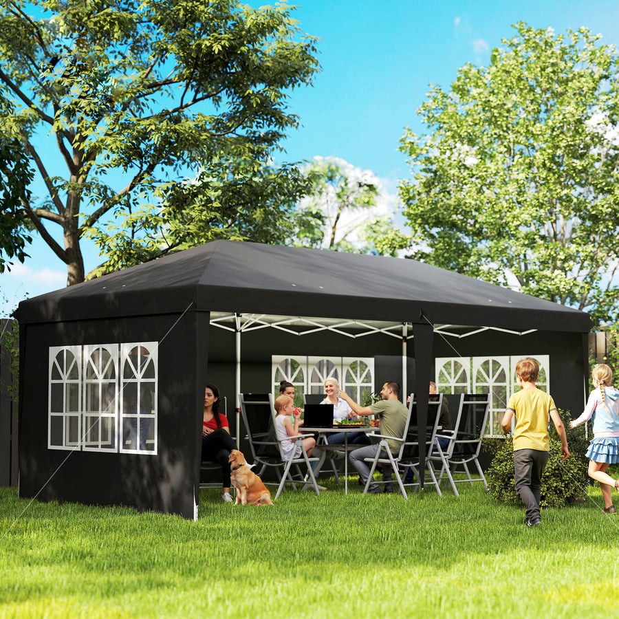 Pop-up-juhlateltta 3 x 6 m neljällä sivuseinällä ja kantolaukulla, musta
