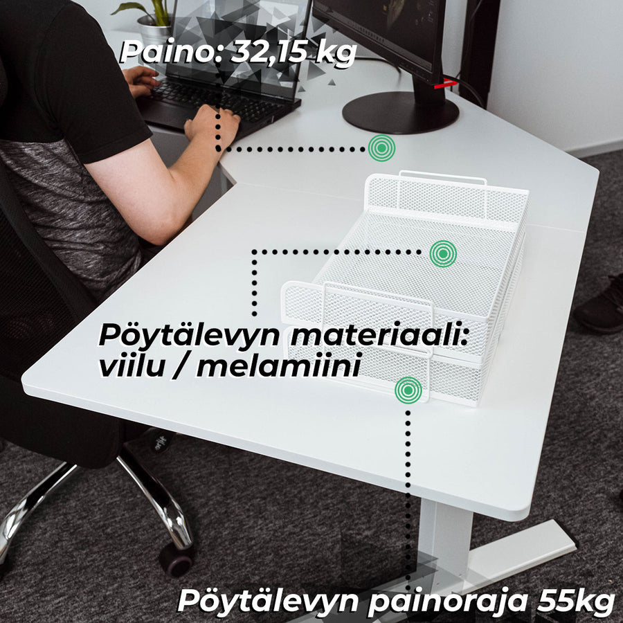 Lykke Kulmasähköpöytä M100 Valkoinen