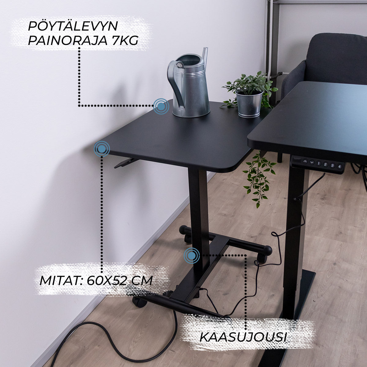 Lykke säädettävä pöytä L100, 60 x 52cm, musta