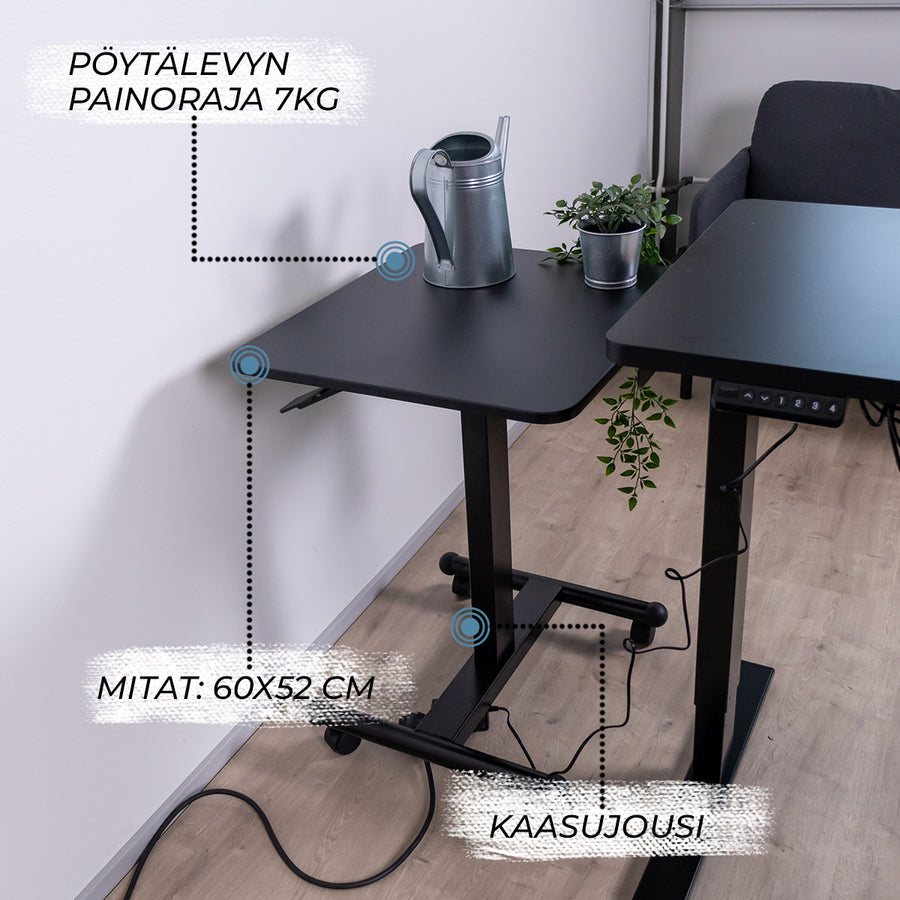 Lykke säädettävä pöytä L100, 60 x 52cm, musta