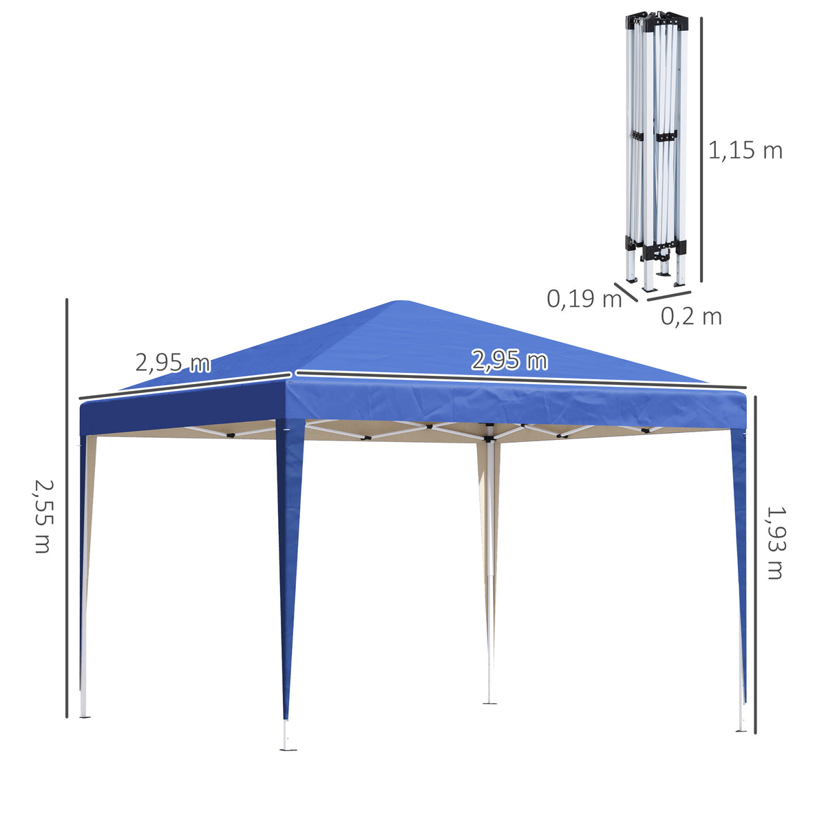 Pop-up-katos 2,95 x 2,95 m kantolaukulla, UV-suoja, sininen