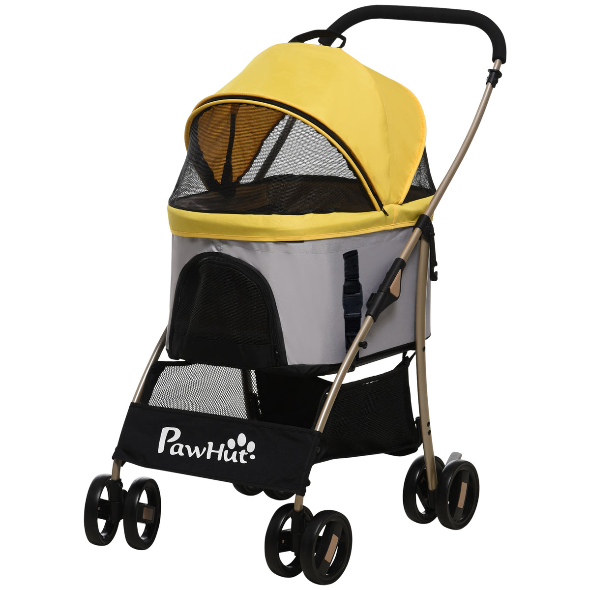 Koiran rattaat ja kantokassi 2-in-1, irrotettava koppa, kokoontaitettavat, 10 kg asti, keltainen