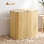Pullonkeräysastia bambua kannella, 2 x 75 l pussit, yhteensä 150 l, luonnonpuu/beige