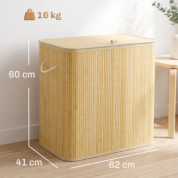Pullonkeräysastia bambua kannella, 2 x 75 l pussit, yhteensä 150 l, luonnonpuu/beige