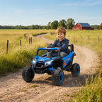 Lasten sähkömaastoauto UTV 12V, kaukosäädin, jousitus ja LED, 3–7 km/h, 3–5 v, sininen