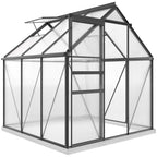 Alumiininen polykarbonaattikasvihuone perustuksella ja kattoikkunalla, 3,6 m², harmaa