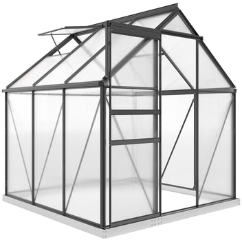 Alumiininen polykarbonaattikasvihuone perustuksella ja kattoikkunalla, 3,6 m², harmaa
