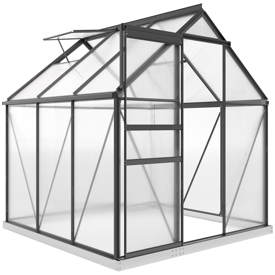 Alumiininen polykarbonaattikasvihuone perustuksella ja kattoikkunalla, 3,6 m², harmaa
