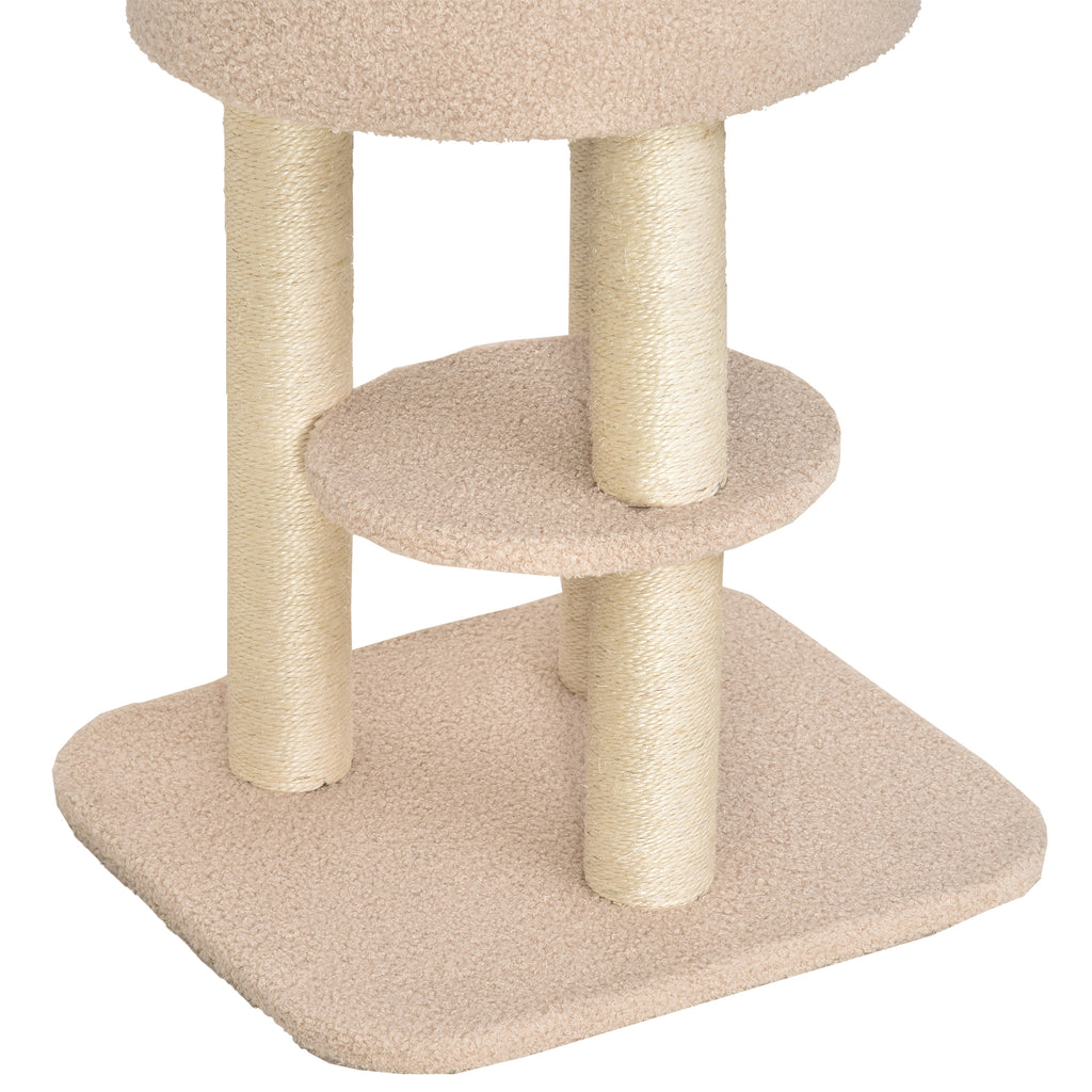 Kissan raapimispuu pesällä ja reunallisella ylätasolla, 148 cm, beige