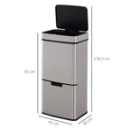 Sensoriroskakori lajitteluun 47 l + 2 x 12,5 l, kolme lokeroa, ruostumaton teräs, hopea