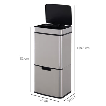 Sensoriroskakori lajitteluun 47 l + 2 x 12,5 l, kolme lokeroa, ruostumaton teräs, hopea