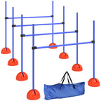 Koiran agility-hyppyesteet 4 kpl, korkeus 15–95 cm, täytettävät jalustat, kantolaukku, sininen