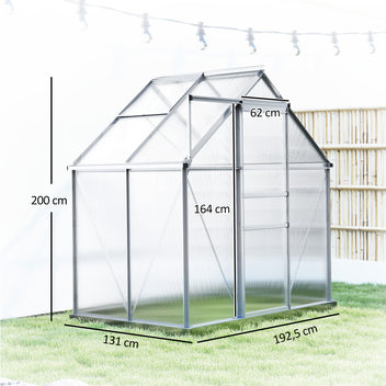 Alumiininen polykarbonaattikasvihuone perustuksella ja kattoikkunalla, 2,5 m², hopea