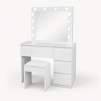 Sminkbord Julia med Hollywood-spegel och stol, vitt 94 x 43 x 140 cm
