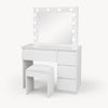Sminkbord Julia med Hollywood-spegel och stol, vitt 94 x 43 x 140 cm