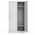 Metallinen Vaatekaappi 2 ovea, 180 cm, lukittava pukukaappi, vaalean harmaa