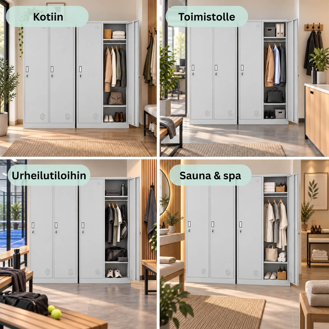 Metallinen Vaatekaappi 2 ovea, 180 cm, lukittava pukukaappi, vaalean harmaa