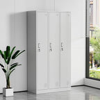 Metallinen Vaatekaappi 3 ovea 90 x 42 x 180 cm, lukittava – vaalean harmaa