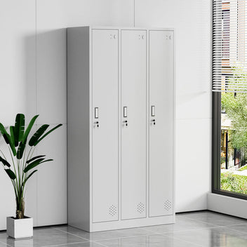 Metallinen Vaatekaappi 3 ovea 90 x 42 x 180 cm, lukittava – vaalean harmaa