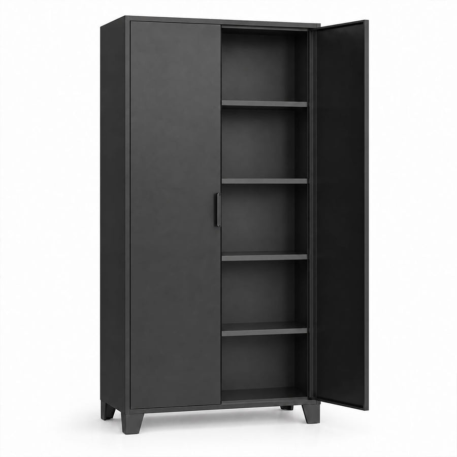 Metallinen vaatekaappi 191 x 85 x 40 cm, 2 ovea ja 4 hyllyä – musta