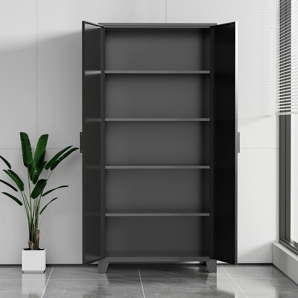 Metallinen vaatekaappi 191 x 85 x 40 cm, 2 ovea ja 4 hyllyä – musta