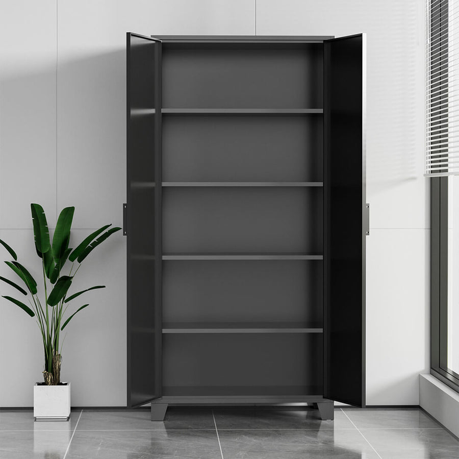 Metallinen vaatekaappi 191 x 85 x 40 cm, 2 ovea ja 4 hyllyä – musta