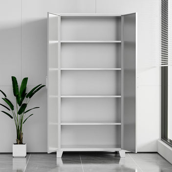 Metallinen kaappi 191 x 85 x 40 cm, 2 ovea ja 4 hyllyä – vaalean harmaa
