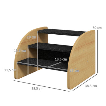 Lemmikin portaat 3 askelmaa, mattopinta ja liukuesteet, pienille koirille 10 kg asti, 38,5 x 38,5 x 30 cm, tammi