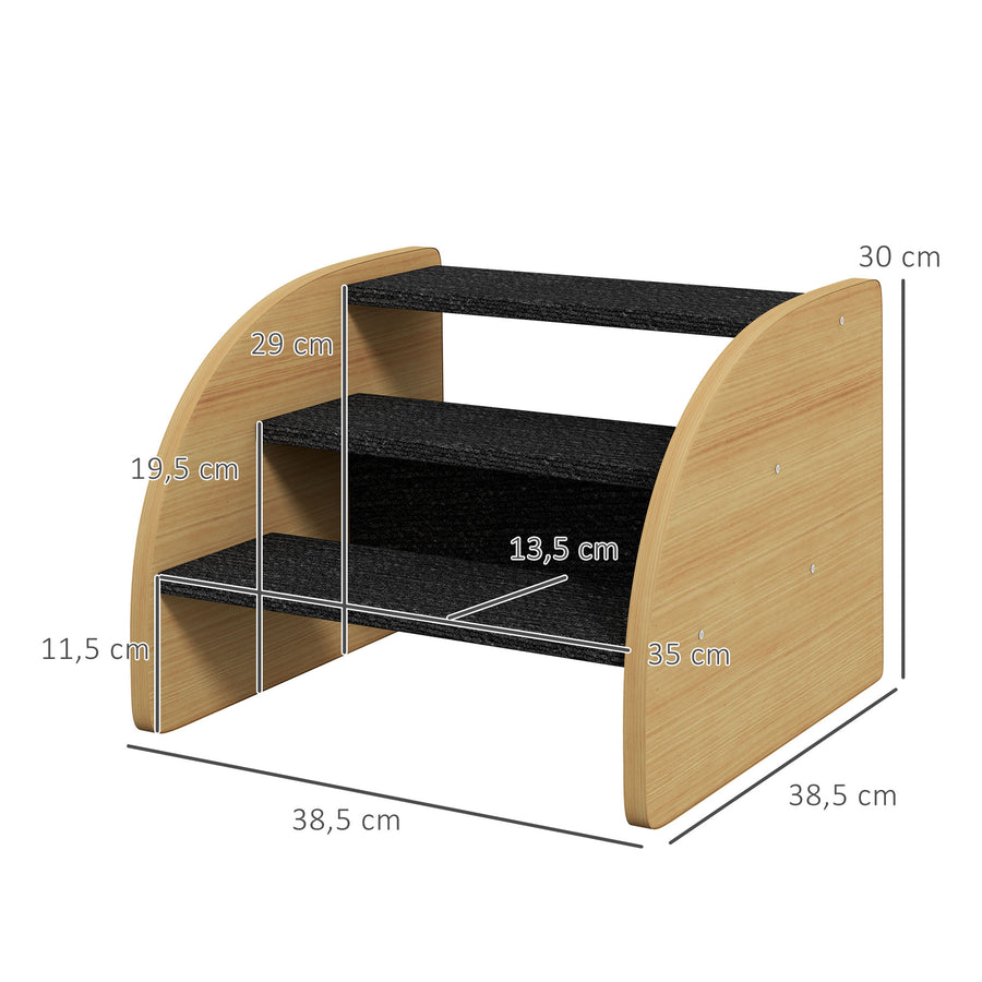 Lemmikin portaat 3 askelmaa, mattopinta ja liukuesteet, pienille koirille 10 kg asti, 38,5 x 38,5 x 30 cm, tammi