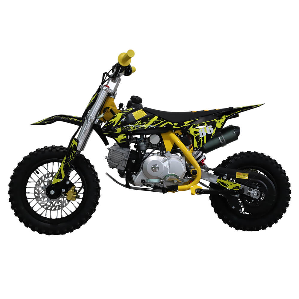 Minikrossi 110cc 4-tahti – puoliautomaatti, 80 km/h, hydrauliset levyjarrut, keltainen