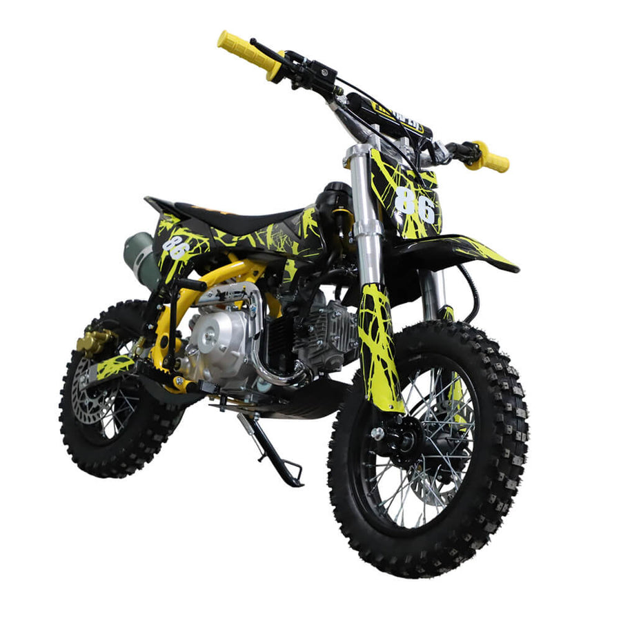 Minikrossi 110cc 4-takts – halvautomatisk, 80 km/h, hydrauliska skivbromsar, gul