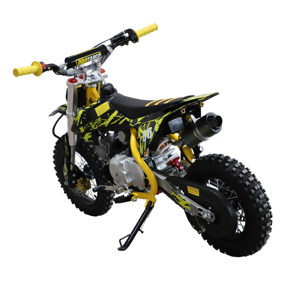 Minikrossi 110cc 4-tahti – puoliautomaatti, 80 km/h, hydrauliset levyjarrut, keltainen