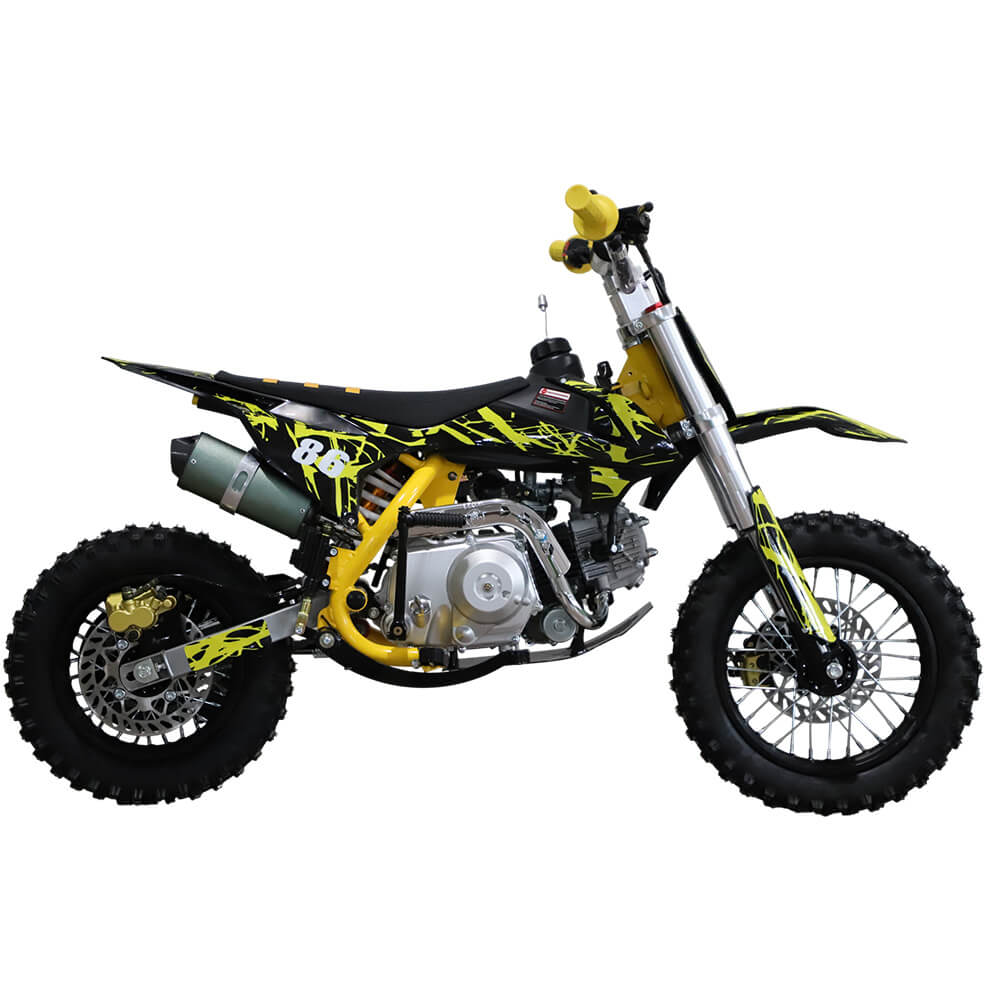 Minikrossi 110cc 4-tahti – puoliautomaatti, 80 km/h, hydrauliset levyjarrut, keltainen