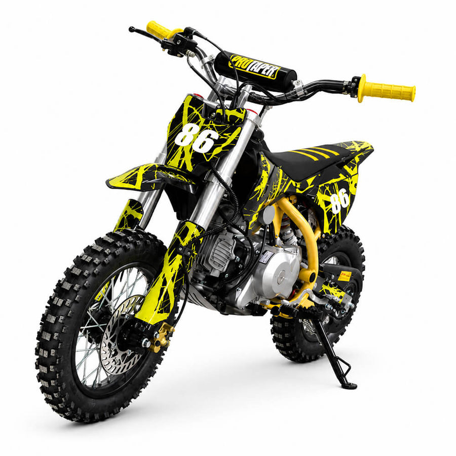 Minikrossi 110cc 4-takts – halvautomatisk, 80 km/h, hydrauliska skivbromsar, gul