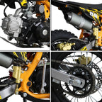 Minikrossi 110cc 4-tahti – puoliautomaatti, 80 km/h, hydrauliset levyjarrut, keltainen