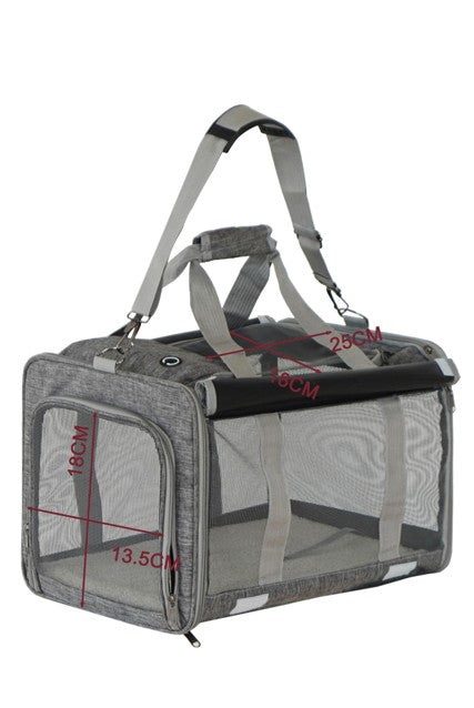 Kantolaukku lemmikille 46 x 30 x 30 cm – taitettava, verkkopaneelit, harmaa