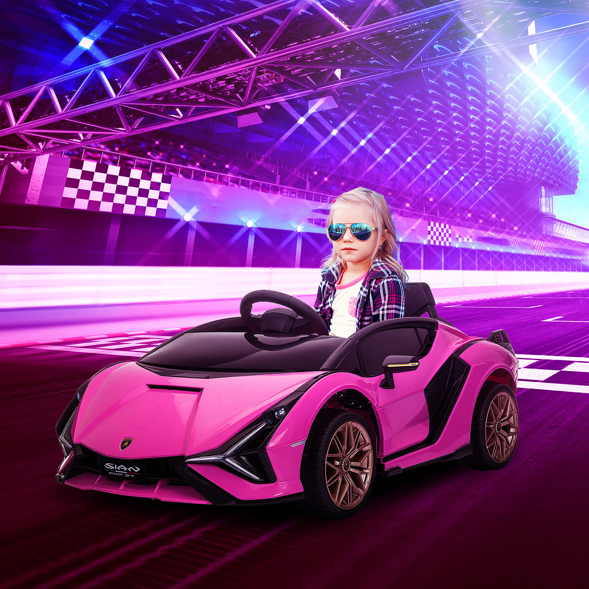 Lasten sähköauto Lamborghini Sián SUV 12V, kaukosäädin ja musiikki, 3–5 v, pinkki