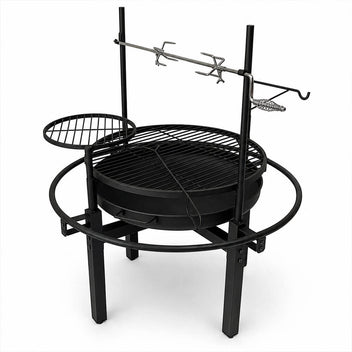 Multifunktionell utomhuseldstad 86 x 86 cm – 60 cm eldstad, 2 grillgaller, grillspett