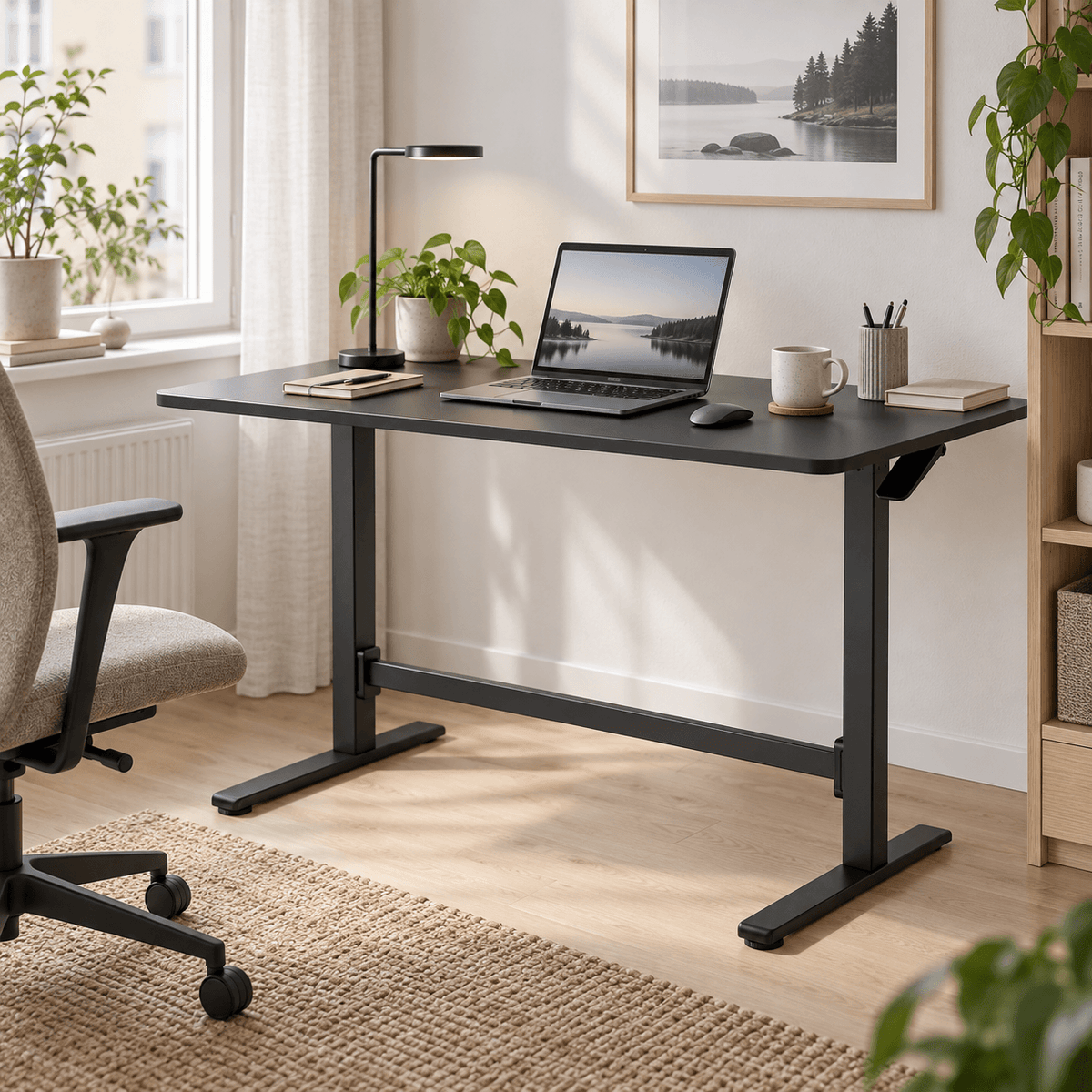 Säätöpöytä kaasujousella 120 x 60 cm – 70–115 cm, johdoton, musta