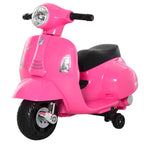 Lasten sähkömopo Vespa 6V irrotettavilla tukipyörillä, ajovalo ja äänitorvi, 1,5–3 v, pinkki