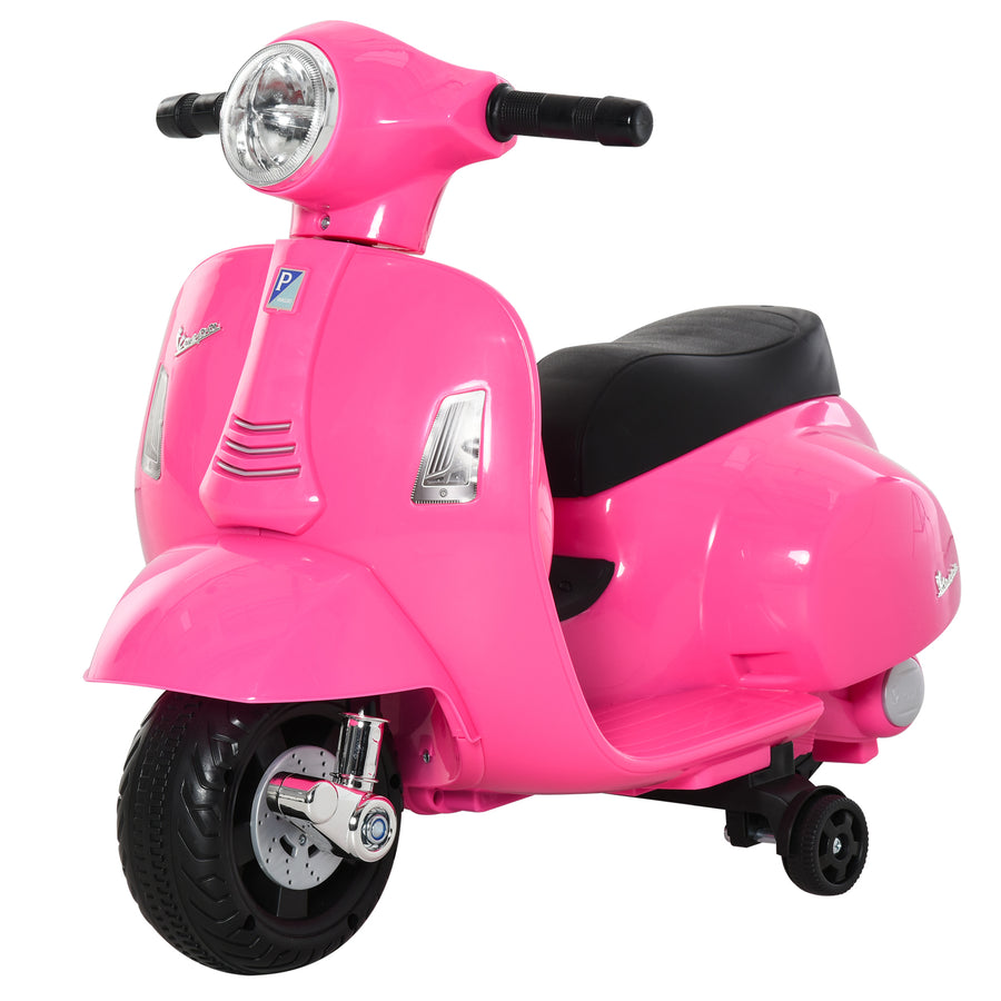 Lasten sähkömopo Vespa 6V irrotettavilla tukipyörillä, ajovalo ja äänitorvi, 1,5–3 v, pinkki