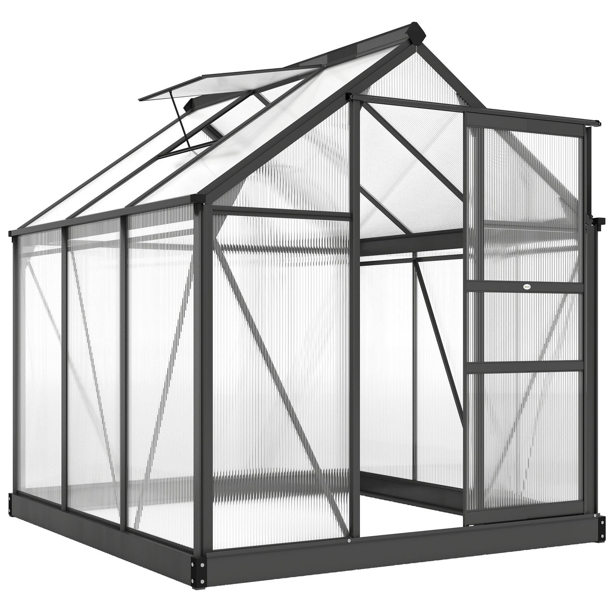 Alumiininen polykarbonaattikasvihuone perustuksella ja kattoikkunalla, 3,65 m², harmaa