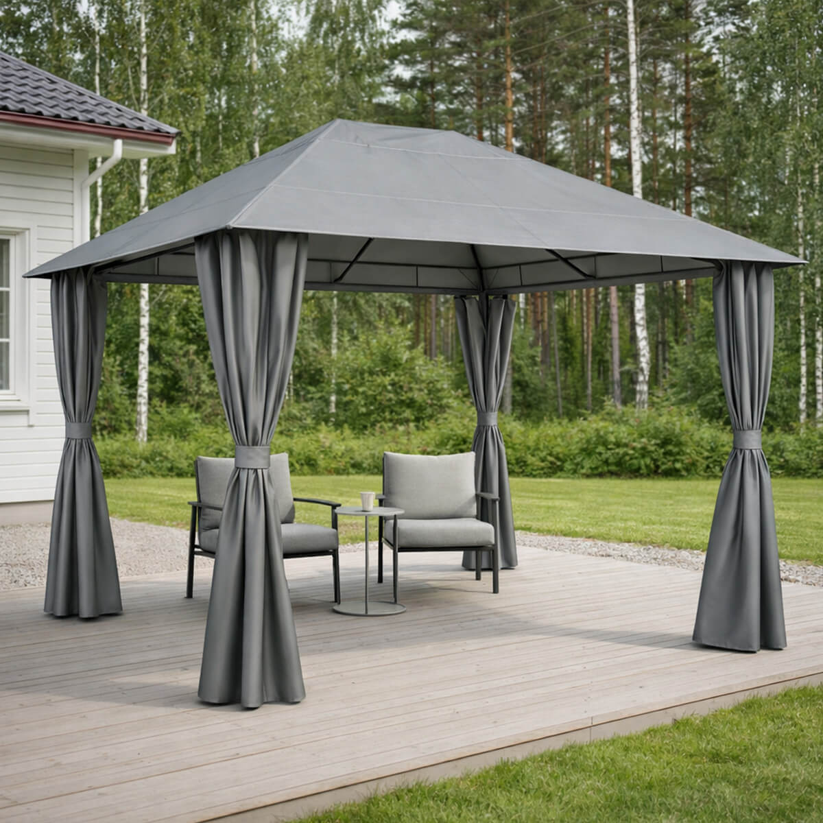 NIKO Pihapaviljonki 3x4m / Paviljonki Katos Terassille Ja Pihalle, Vihreä harmaa