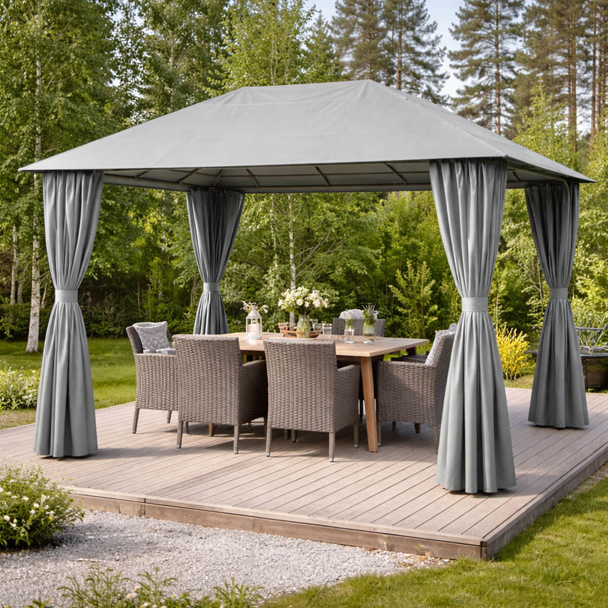NIKO Pihapaviljonki 3x4m / Paviljonki Katos Terassille Ja Pihalle, Vihreä harmaa