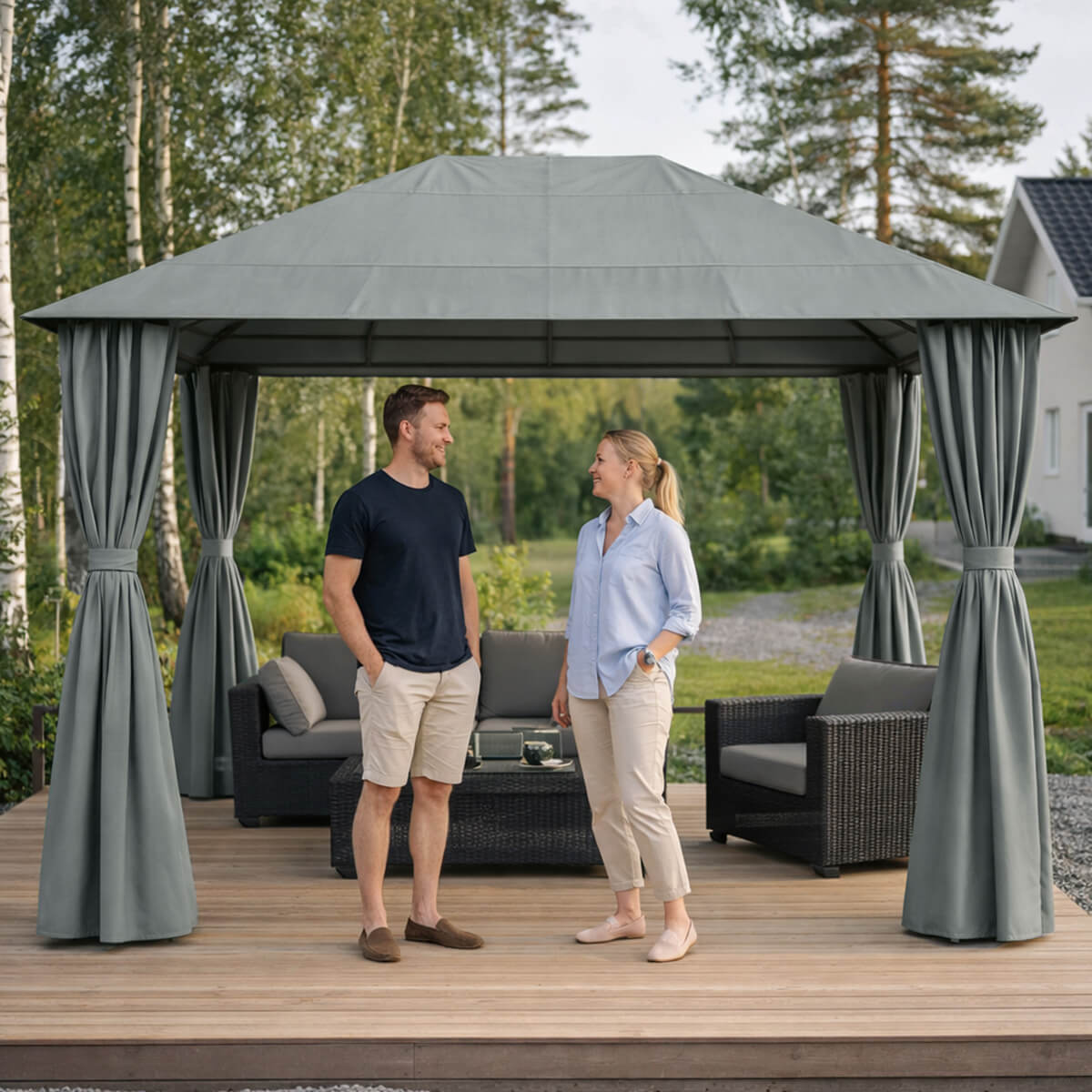 NIKO Pihapaviljonki 3x4m / Paviljonki Katos Terassille Ja Pihalle, Vihreä harmaa